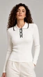 Жіноча кофта поло з довгим рукавом рубчик трикотаж One Size (S-L) La Pomme 02517-В біла - зображення 2