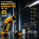 Ручна автомийка Krafftec Germany PRO акумуляторна 48 В 8 А·год мийка 45 бар безщіткова 6 л хв портативний мінімийник із самозабором води 2 батареями насадкою 4 режими пінником шлангом 5 м дисплеєм кейсом жовтий для миття машини велосипеда саду - зображення 1
