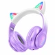 Беспроводные Bluetooth наушники HOCO W42 Cat Ears с кошачьими ушками, LED-подсветкой, TF AUX до 10 ч Фиолетовые с белым - изображение 1
