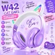Беспроводные Bluetooth наушники HOCO W42 Cat Ears с кошачьими ушками, LED-подсветкой, TF AUX до 10 ч Фиолетовые с белым - изображение 2