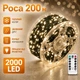 Гирлянда Роса 200 метров теплый белый цвет зеленый провод 2000 LED 8 режимов с пультом от розетки на елку - изображение 1