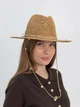Шляпа Федора женская D.Hats из рафия с цепью золото с сердцами коричневая - изображение 1