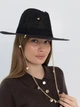 Шляпа Федора женская D.Hats из рафия с цепью золото с сердцами черная - изображение 1