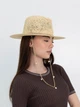 Шляпа Федора женская D.Hats из рафия с цепью золото с сердцами светло бежевая - изображение 3