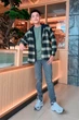Мужская фланелевая рубашка Uniqlo 52(XL) Черно-зеленый (156668) - изображение 4