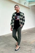 Мужская фланелевая рубашка Uniqlo 52(XL) Черно-зеленый (156668) - изображение 5