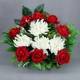 Ритуальная композиция GALA DECOR из 8 искусственных бархатных красных роз и белых хризантем в кашпо 50х40 см - изображение 2