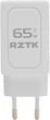Сетевое зарядное устройство RZTK Block PD 65W USB-A + USB-C White - изображение 3