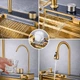 Кухонная мойка VALESO Handmade 7545 PVD Gold Decor 750×450×220 мм с водопадом, смесителем и аксессуарами золотая - изображение 5