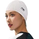 Женская плавательная шапочка Li-Ning, удобная в ношении, вогнутая нескользящая конструкция, силиконовая водонепроницаемая шапочка для плавания с длинными волосами, 818, белый и черный цвет. - изображение 2
