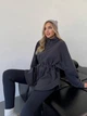 Худи женское удлинённое из трёхнитки на флисе с капюшоном, молнией и регулируемой талией G&M k-132782 48-52 Размер цвет Графит - изображение 4