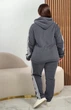 Теплый флисовый женский спортивный костюм с лампасами штаны и толстовка с капюшоном из плотного флиса-поллар 56-58 серый - изображение 4