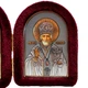 Ікона-складень "Богородиця Семистрільна та Микола Чудотворець" в оксамиті арочна бордова 6х8 см - зображення 3