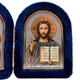 Ікона-складень "Богородиця Казанська і Спаситель" в оксамиті арочна синя 6х8 см - зображення 3