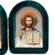 Ікона складень "Богородиця Володимирська і Спаситель" в оксамиті арочна зелена 6х8 см - зображення 3