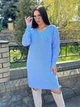 Женское платье вязаное с ажурными рукавами голубое 44-56 с1524.5082 - изображение 1