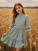 Платье для девочки цветочное Kiddo зеленый 134 см - изображение 2