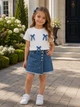 Комплект для девочки «Sparkle Denim» футболка и юбка-шорты Kiddo синий 104 см - изображение 1
