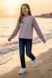 Кофта детская с фактурными рукавами Kiddo темно-пудровый с белым 134 см - изображение 1