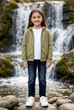 Худи на молнии с карманом кенгуру для девочки Kiddo светлый хаки 128 см - изображение 1