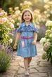 Платье джинсовое с открытой линией плеч и розовой вышивкой Kiddo голубой 122 см - изображение 1