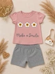 Костюм 'Make a Smile' с ромашками-смайликами Kiddo приглушенный нюдовый розовый 86 см - изображение 3