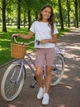 Шорты-велосипедки для девочки, пудровые в рубчик Kiddo пудровый 140 см - изображение 1