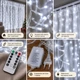 Гірлянда-штора Роса LED з пультом 3*3 м, 8 режимів світіння, Крапля Роси, Холодний/Білий колір - зображення 2