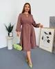 Жіноча сукня міді А-силуету з поясом, фігурним вирізом та довгими рукавами ELFBERG MC-220 48-50 Мокко (2000001054758) - изображение 3