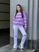 Жіночий теплий в’язаний светр вільного крою в смужку ELFBERG MOD-5011 42-56 Бузково-Молочний (2000001088166) - изображение 3