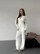 Жіночий в'язаний костюм-двійка з кофтою на ґудзиках та широкими штанами ELFBERG QS-5005 42-46 Білий (2000001094983) - изображение 6