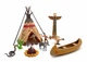 Игровой набор индейцы, 2 фигурки, вигвам, тотемный столб, лодка, животные 0805-7 - изображение 1