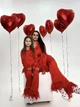 Шелковые пижамы «Мама и дочь» с натуральными перьями (комплект Family Look из натурального шелка) красного цвета M - изображение 1