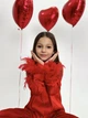 Шелковые пижамы «Мама и дочь» с натуральными перьями (комплект Family Look из натурального шелка) красного цвета M - изображение 4