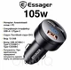 Автомобільний зарядний пристрій ESSAGER 105W QC3.0+PD3.0 Type-C в прикурювач авто на 3 виходи з дисплеєм та вольтметром - зображення 1