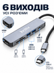 USB-хаб перехідник type с на юсб Brillix UC-H6 Max 6 портів USB2.0/USB3.0/HDMI/USB-C/SD TF card reader/PD Female розширювач для ноутбука макбука ПК картридер SD TF mini-jack type-c адаптер 6в1 - зображення 2