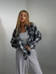 Фланелева сорочка в клітинку oversize 42-48 сірий/блакитний - зображення 1