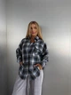 Фланелева сорочка в клітинку oversize 42-48 сірий/блакитний - зображення 2