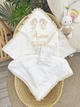 Крыжма для девочки с мешочком Family Tradition велюровая махра пике косичка с вышивкой и кружевом 100х100 см белая Алина - изображение 1