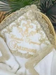 Крыжма для крещения мальчика утепленная Family Tradition велюровая махра плюш с вышивкой и кружевом 100х100 см белая Благовестники - изображение 2