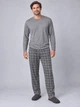 Мужская осенняя пижама серая с длинным рукавом и клетчатыми брюками (70331) M - изображение 1