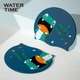 WATERTIME / Детская плавательная шапочка Shui Chuan для мальчиков и девочек, водонепроницаемая силиконовая, не сдавливающая уши, с принтом динозавров. - изображение 12