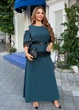 Женский юбочный костюм со стразами и кружевом (037660901) Бутылочно-зеленый з поясом 54-56 - изображение 4