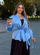 Блуза жіноча шовкова на запах з поясом (04426102) Блакитний 60-62 - зображення 1