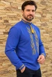 Чоловіча дизайнерська вишиванка «Колосся» — із золотою вишивкою, 48 синій (24) - изображение 3