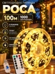Світлодіодна гірлянда Роса 100 метрів 1000 світлодіодів вулична гірлянда нитка з USB 8 режимів роботи з пультом гнучкий зелений дріт Жовтий - зображення 1
