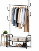 Вешалка напольная для одежды и обуви Clothes Drying Rack 8032 металлическая с перекладиной для плечиков 2 нижними полками 6 боковыми крючками с порошковым покрытием стационарная без колес 170×60×35 см - изображение 4