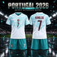 Детская футбольная форма Криштиану Роналду Cristiano Ronaldo №7 Португалия Portugal 2026 бело-бирюзовая, футболка + шорты, размер 28, рост 150–155 см - изображение 1