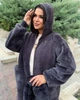 Пальто удлиненное альпака свободного кроя с отстегивающимся мехом на молнии с капюшоном размер единый 58-66 баклажанный МС 89201 - изображение 4