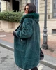 Пальто удлиненное альпака свободного кроя с отстегивающимся мехом на молнии с капюшоном размер единый 58-66 зеленый МС 89201 - изображение 5
